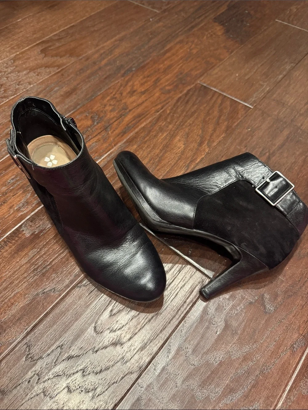 Naturalizer Black Leather & Suede Ankle Booties with Buckle